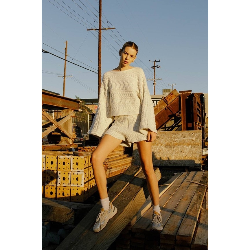 Cable Knit Oversized Crop Sweater (Off White)