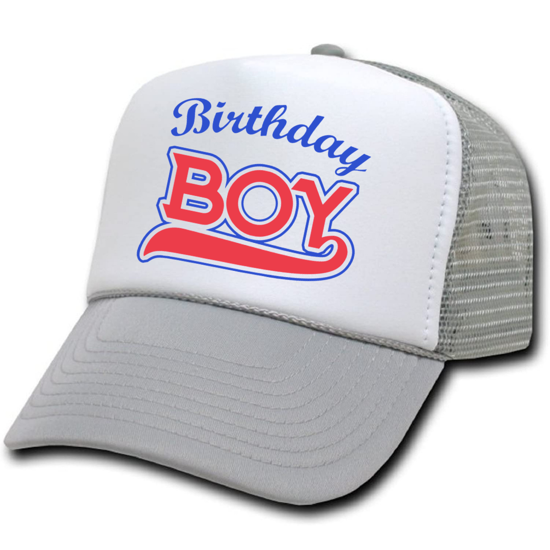 Birthday Boy Trucker Hat (Grey/White)
