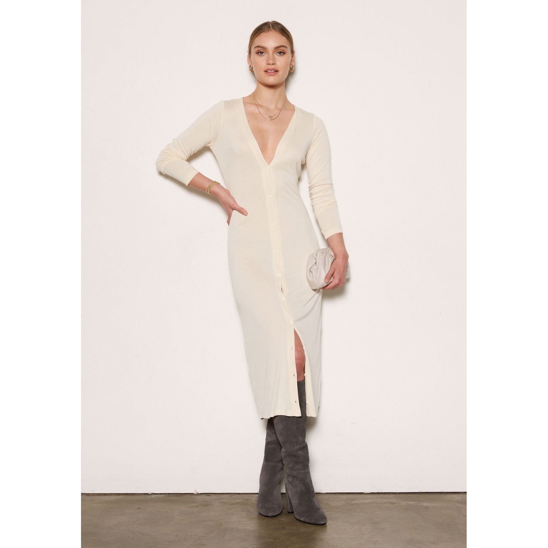 Ray Longline Cardigan Dress (Beige)
