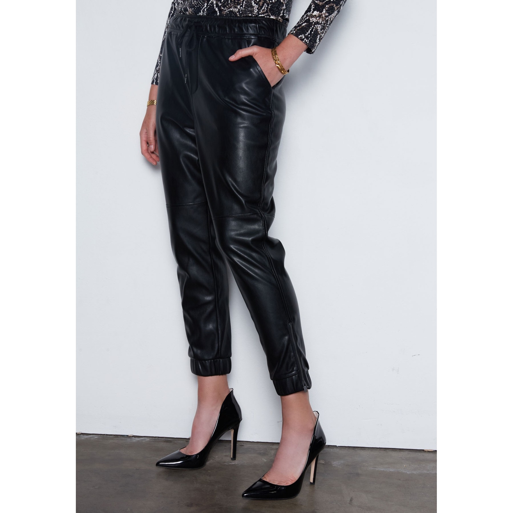 faux leather jogger trousers
