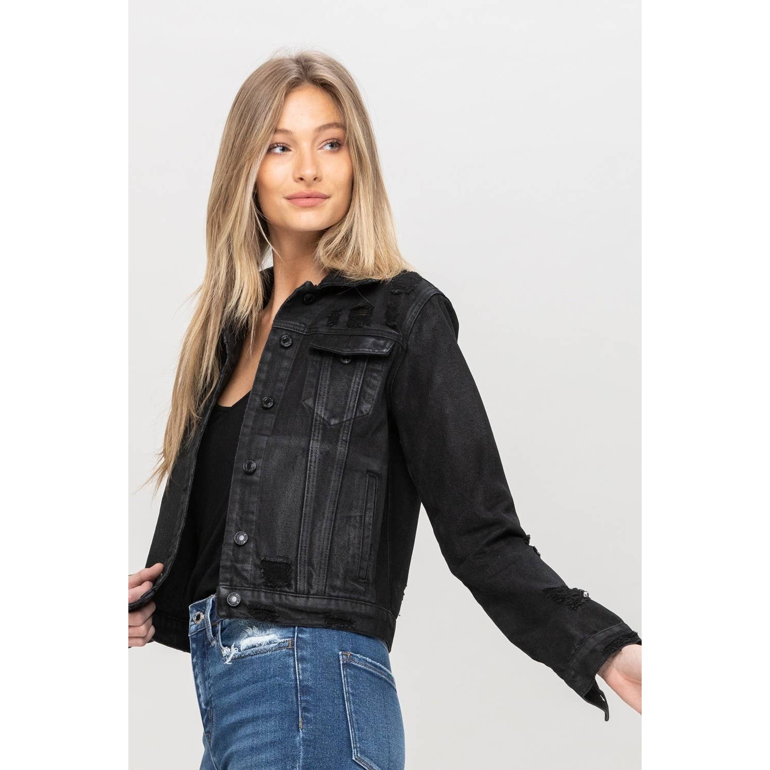 lined black denim jacket