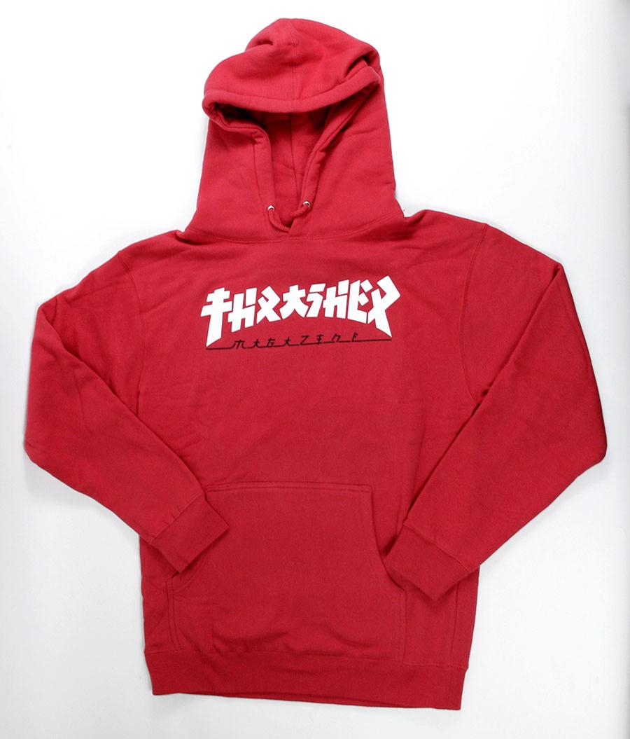 Large Thrasher Magazine Godzilla Red Mens Hooded Sweatshirt 