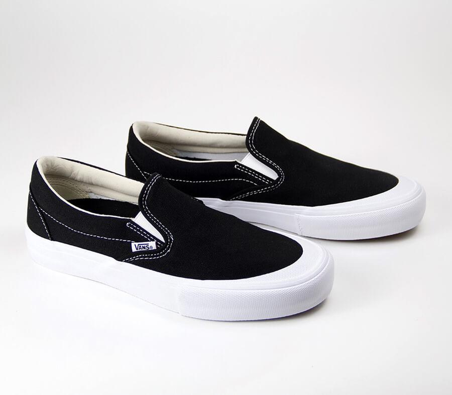 vans slip on pro toe cap black