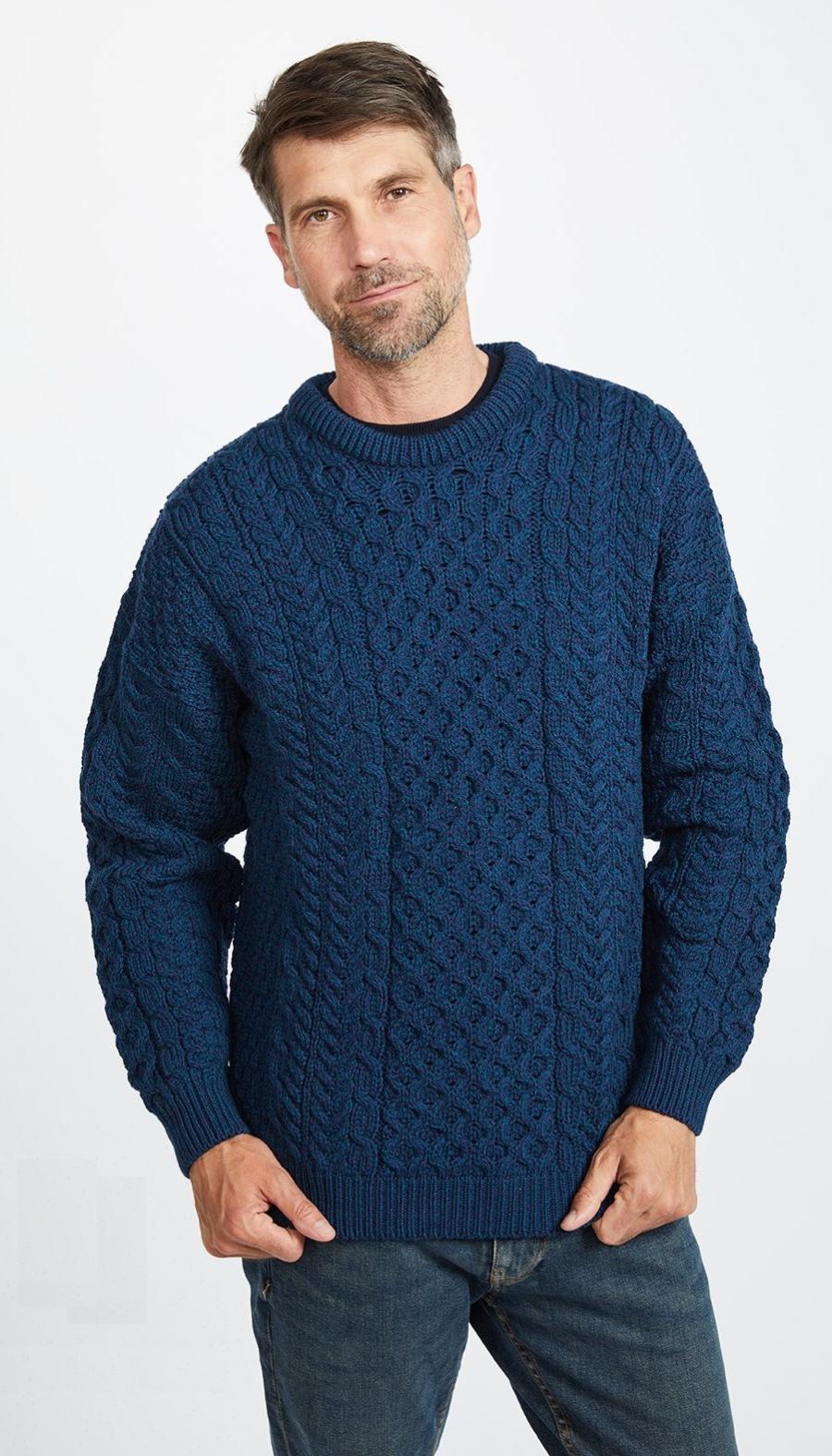 Aran Woollen Mills Irish Aran Wool Sweater (Atlantic Blue