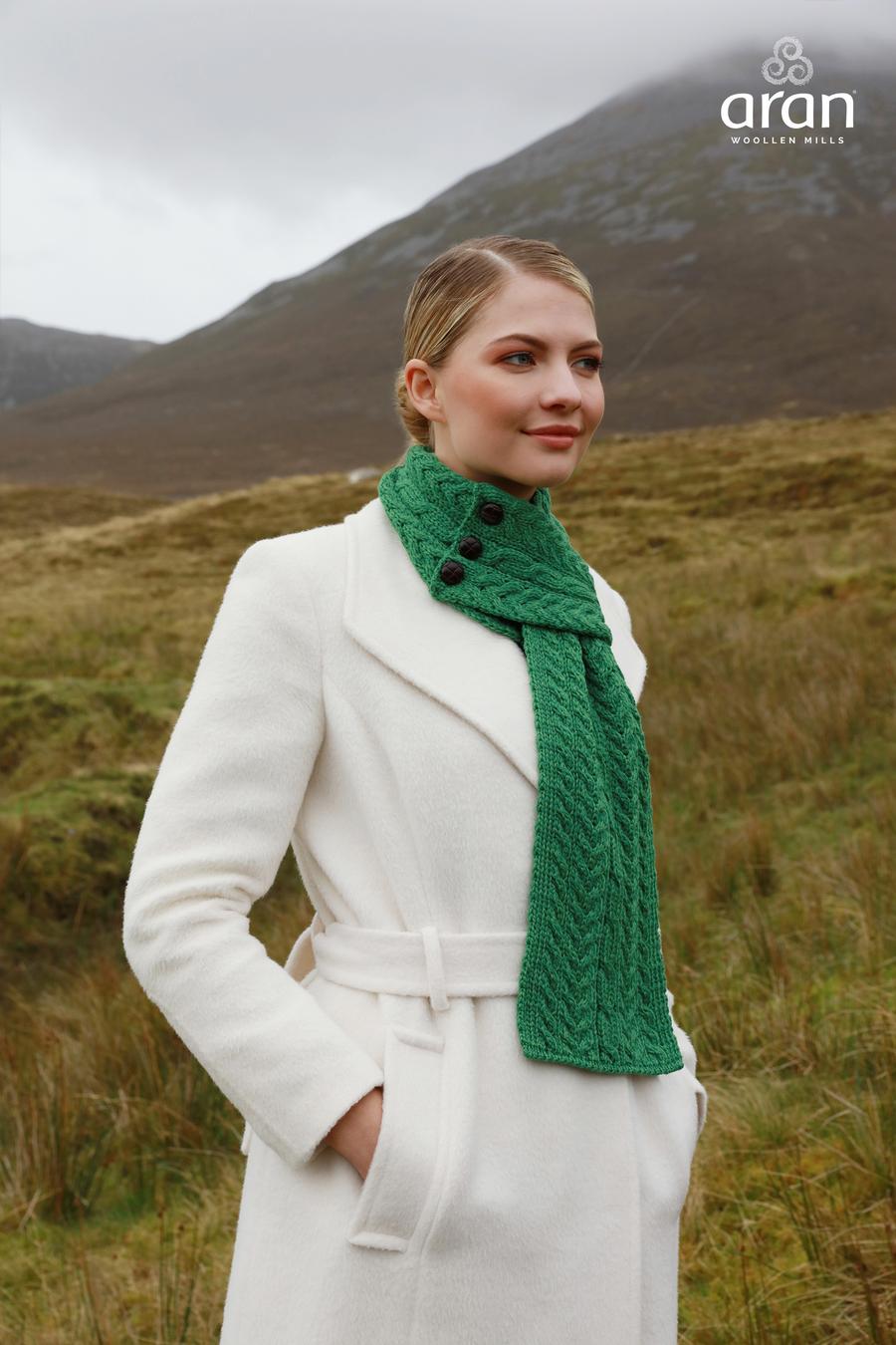 Aran Woollen Mills Irish Buttoned Loop Scarf (Green) Clothing