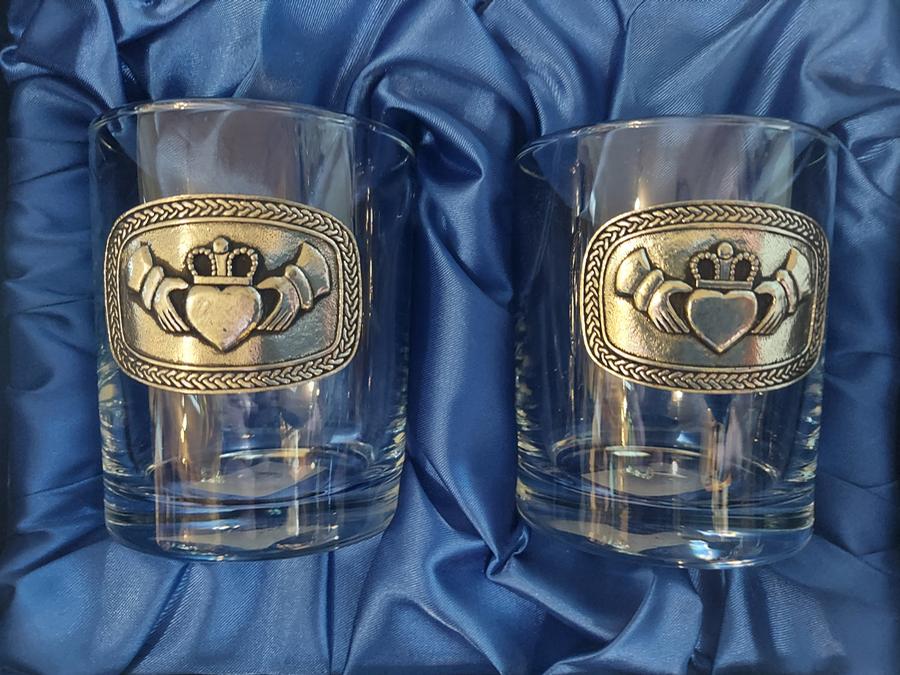 Mullingar Pewter Irish Whiskey Glass Set of Two (Claddagh) Gifts Pub