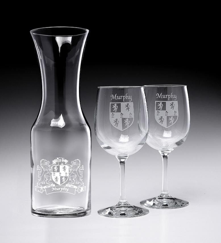 Sexton Irish Wine Carafe Set with Coats of Arms Gifts Family Crests at