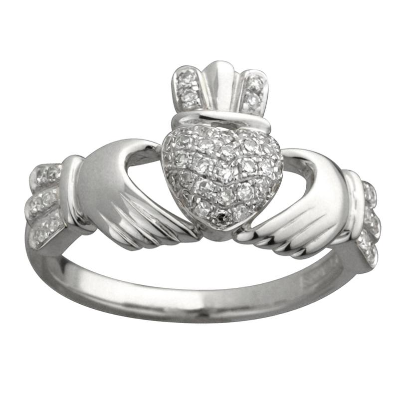 Solvar Jewelry White Gold Micro Diamond Claddagh Ring Jewelry Rings at