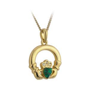 Solvar Rhodium Rose Gold Plated Dome Claddagh Pendant Necklace 