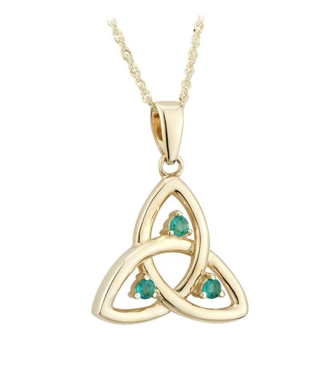 Solvar Jewelry Gold Trinity Knot Necklace with Emeralds Jewelry