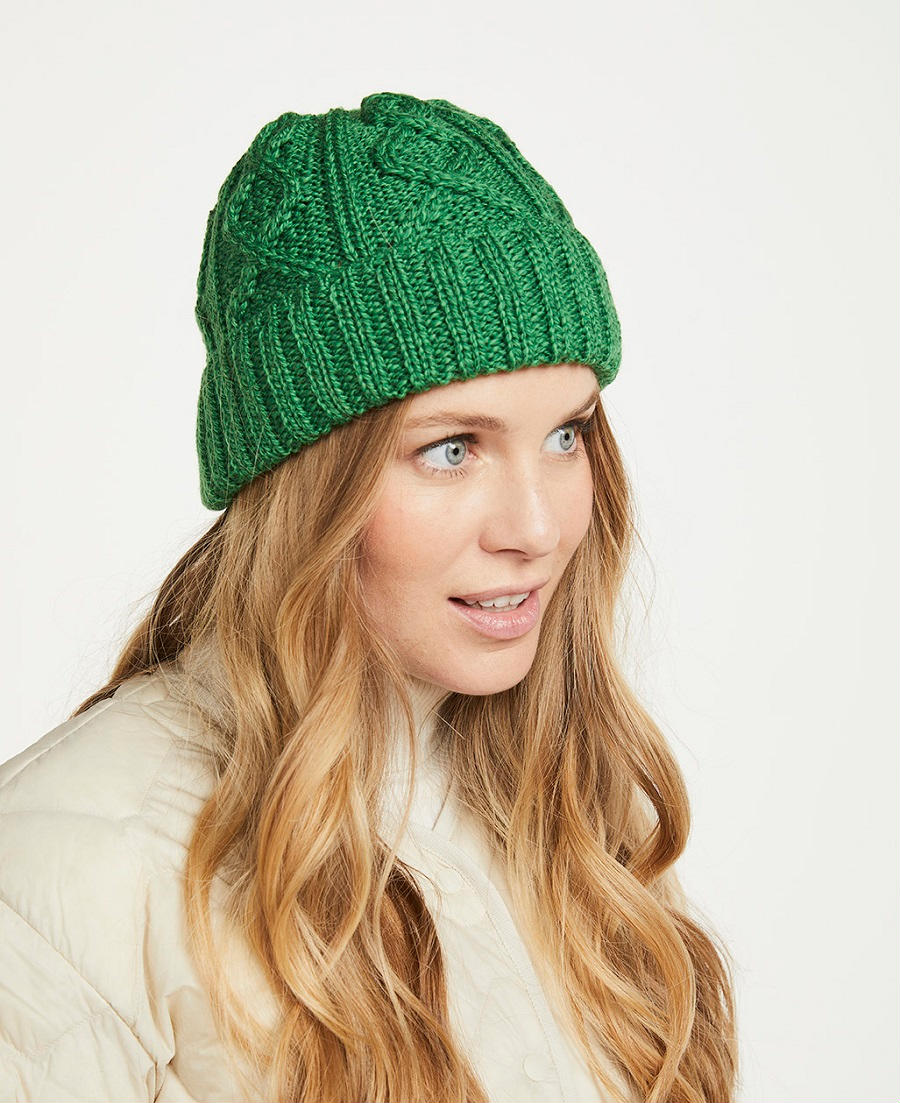 Aran Woollen Mills Aran Diamond Stitch Hat (Emerald) Clothing Caps Hats