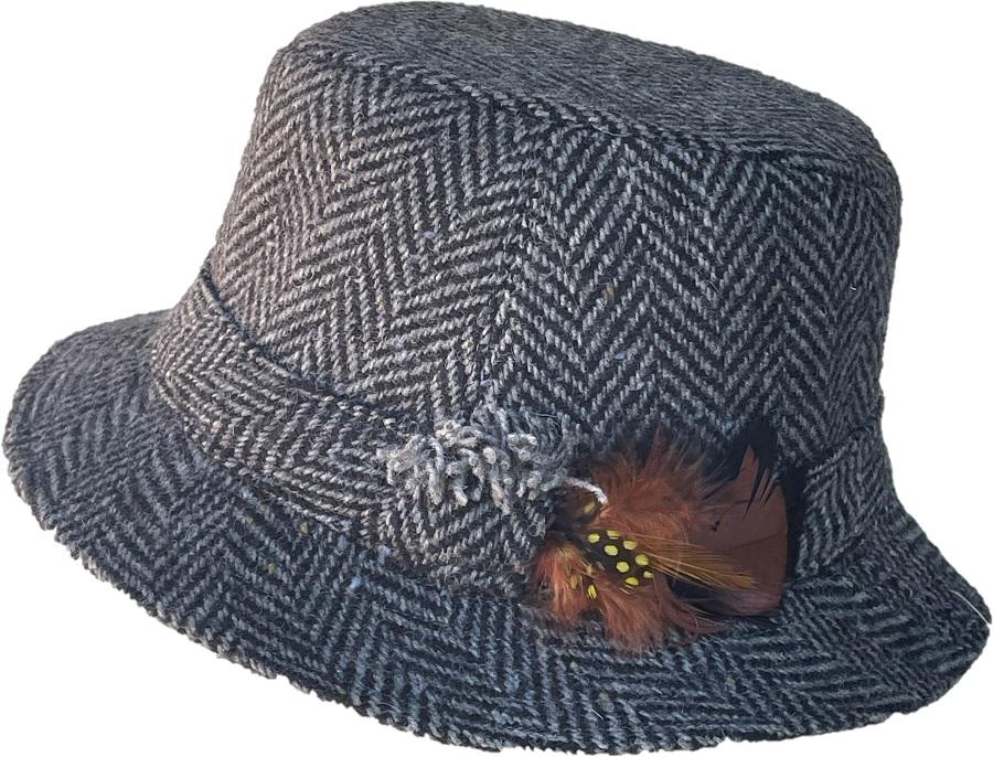 Hanna Hats Irish Walking Hat (Grey and Black Herringbone) Clothing Caps