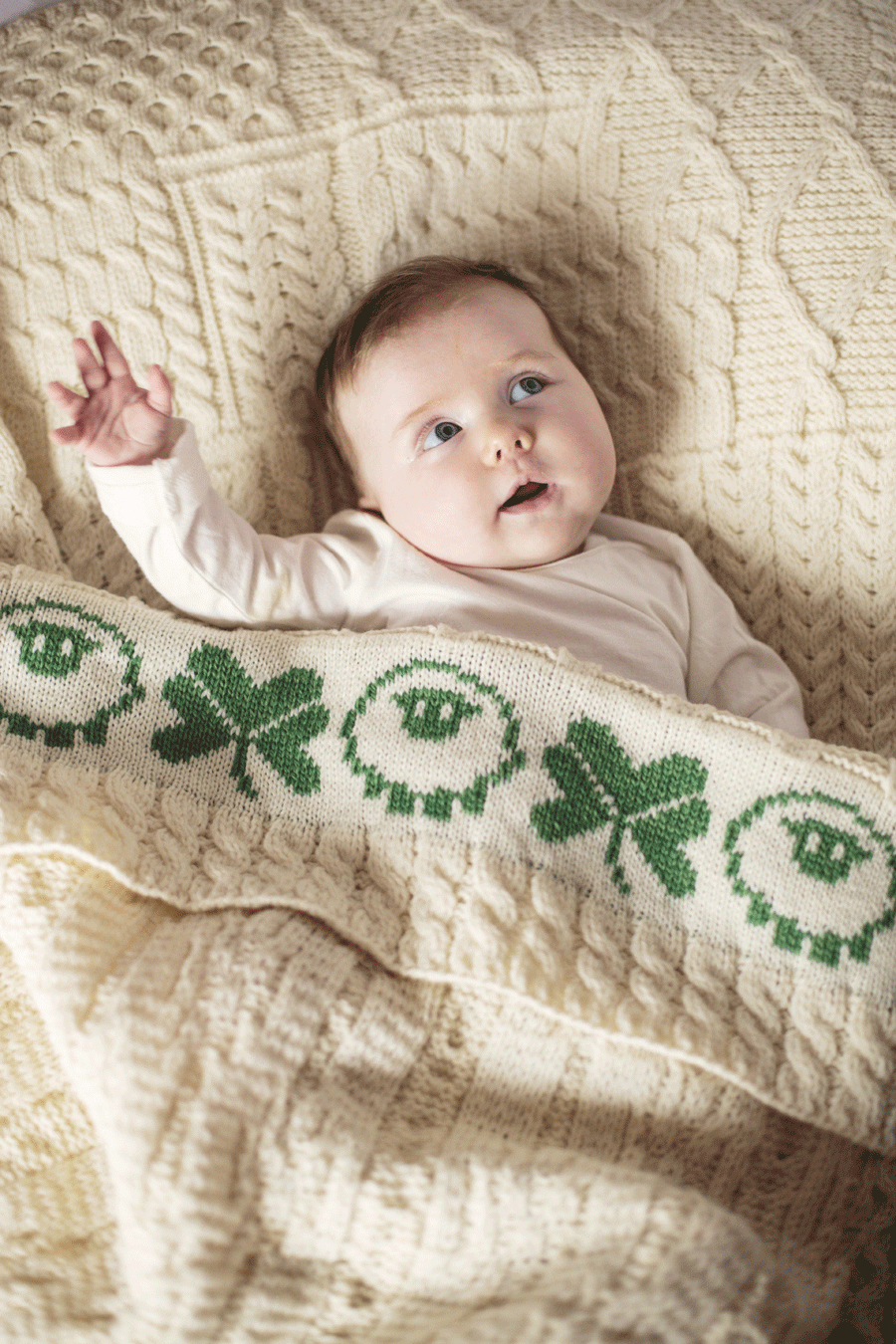 Aran Woollen Mills Sheep and Shamrock Baby Blanket Clothing Knitwear at