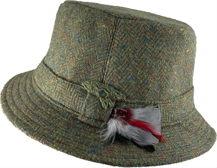 Hanna Hats Irish Walking Hat (Garden Green Herringbone Tweed) Clothing