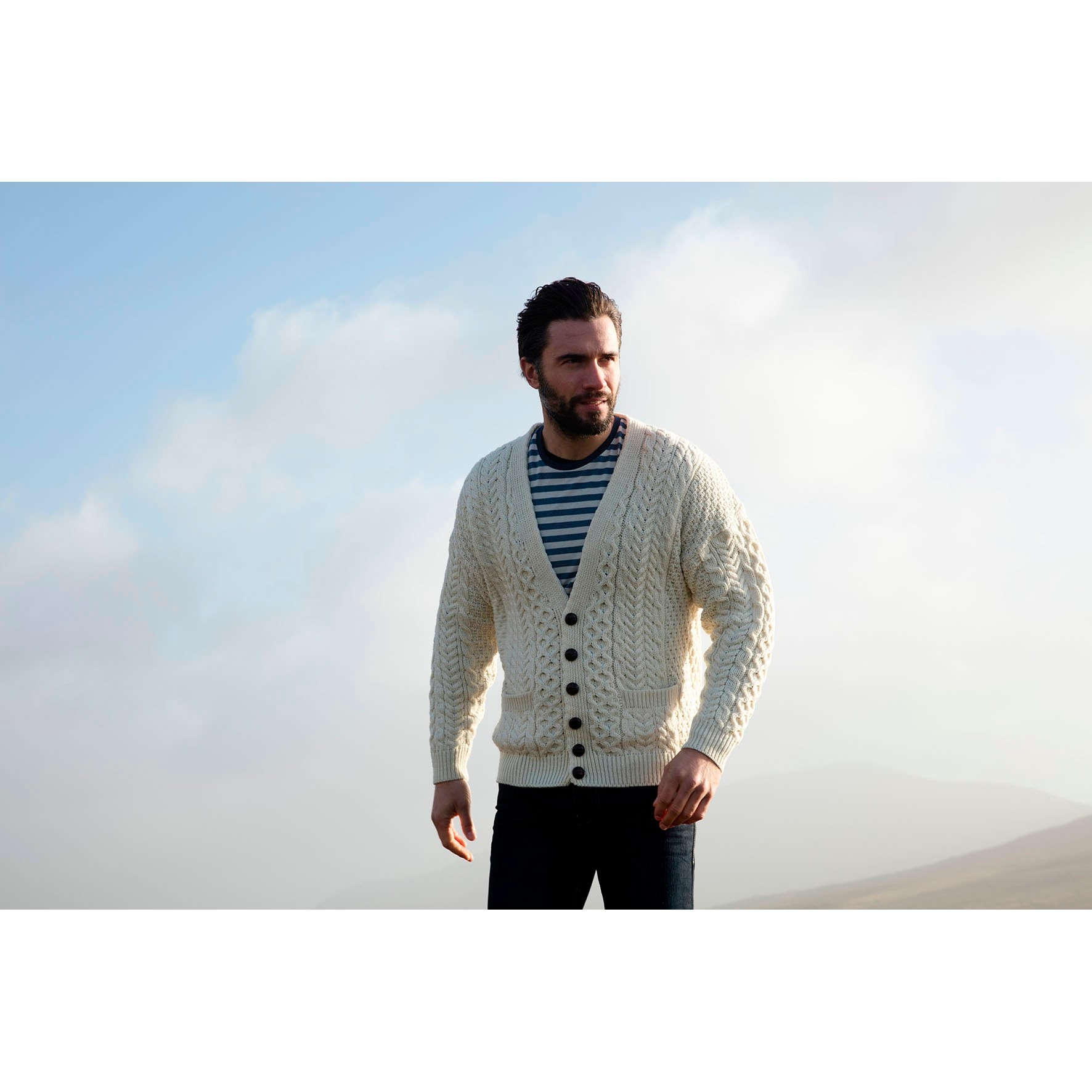 V Neck Aran Cardigan
