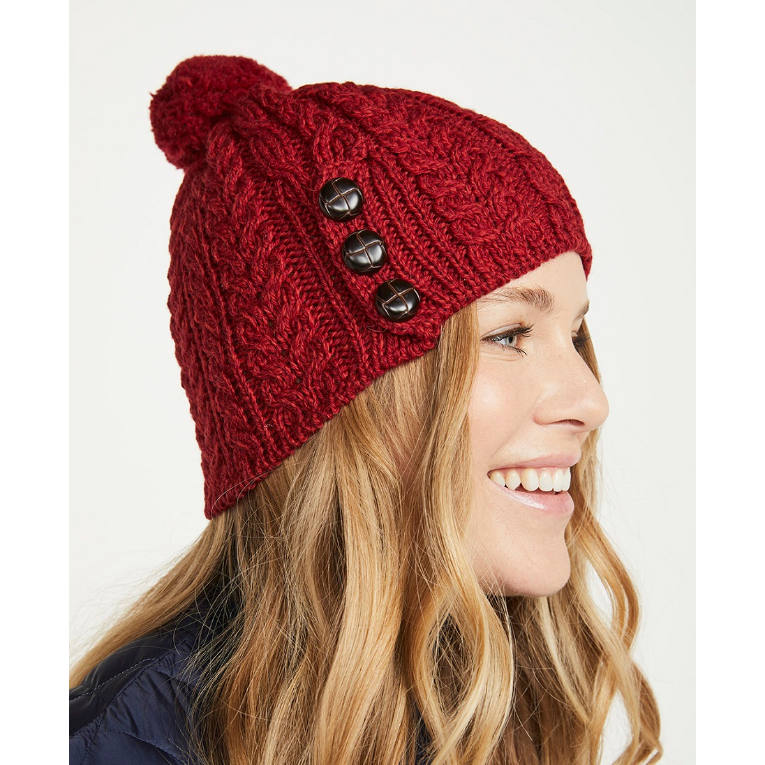 Aran Woollen Mills Aran Buttoned Hat Merlot Clothing Caps Hats At
