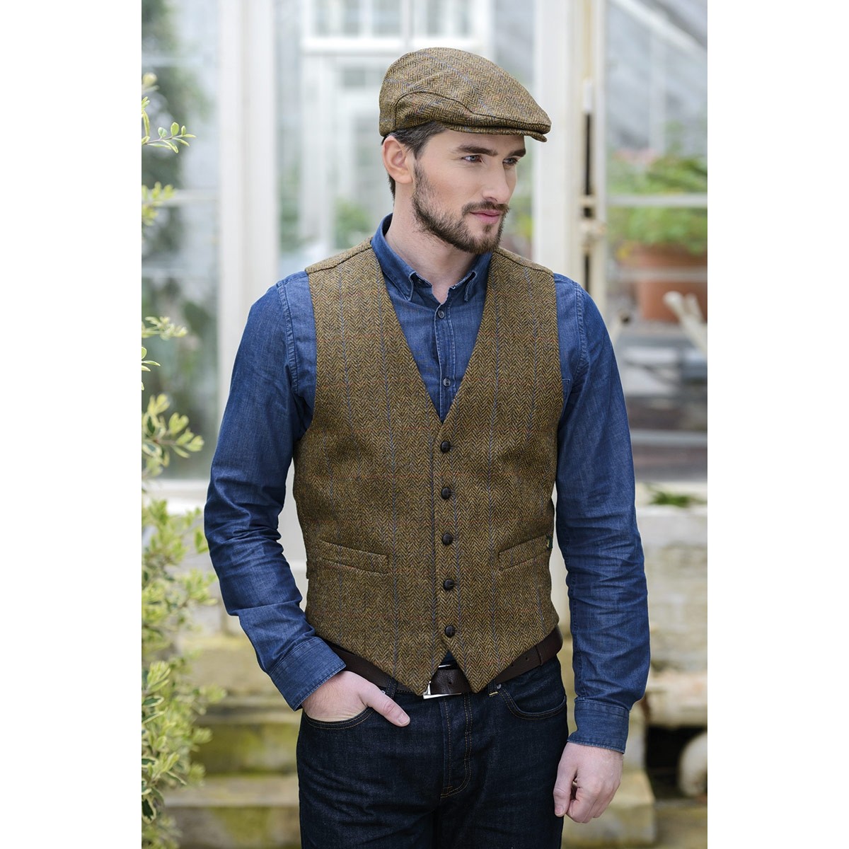 Muckross Weavers Irish Tweed Waistcoat Vest (Hazel Herringbone ...