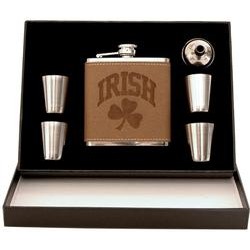 Irish Leather Flask Box Set