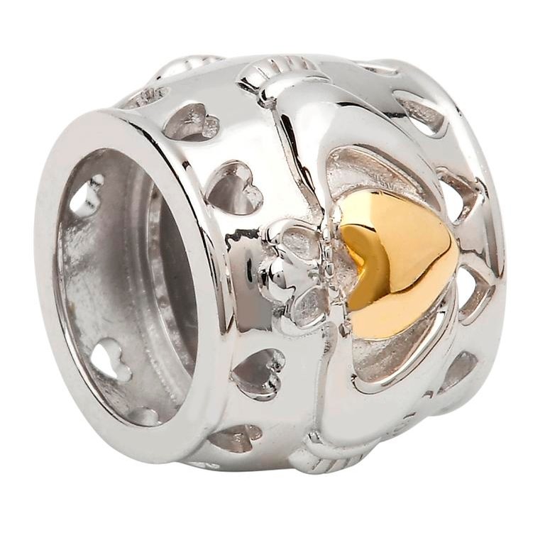 Gold Heart Claddagh Bead with Swarovski Crystals