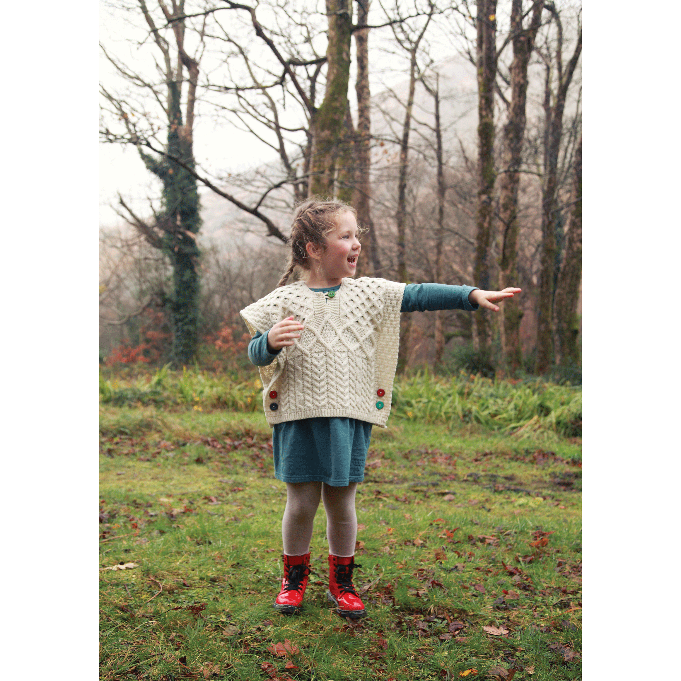 Childs Poncho White Merino Wool