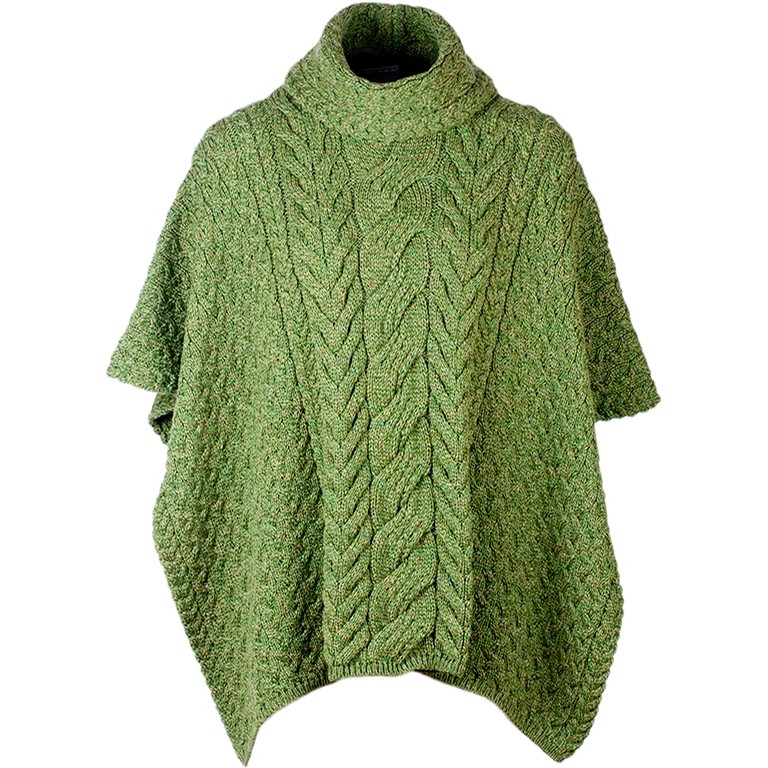 Aran Woollen Mills Wool Cowl Neck Poncho (Green) Clothing Capes Shawls ...