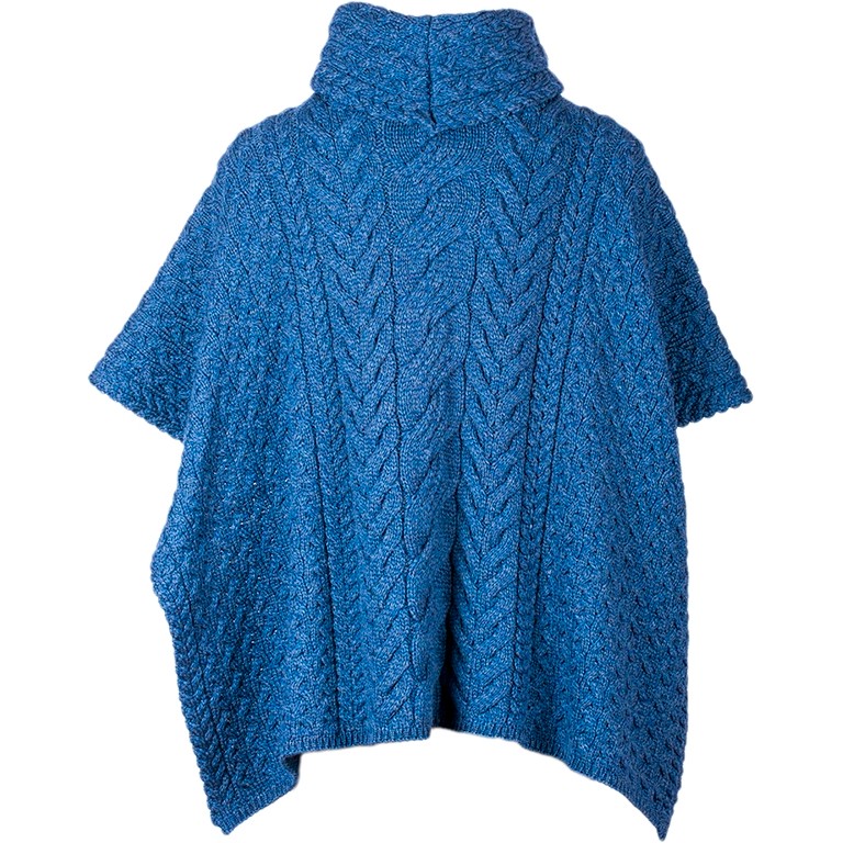 Aran Woollen Mills Wool Cowl Neck Poncho (Blue) Clothing Capes Shawls ...