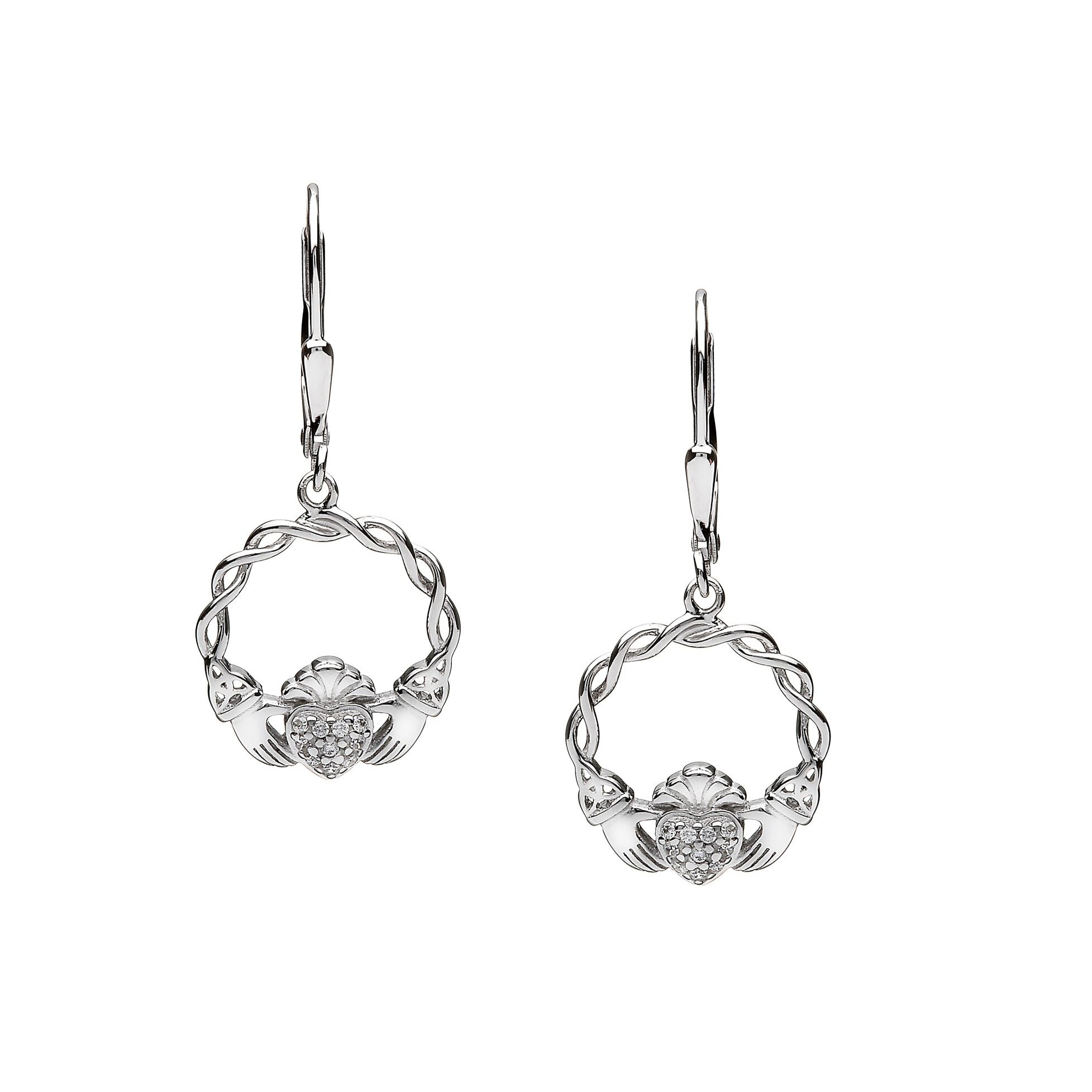 Claddagh Earrings with Pave CZ Heart
