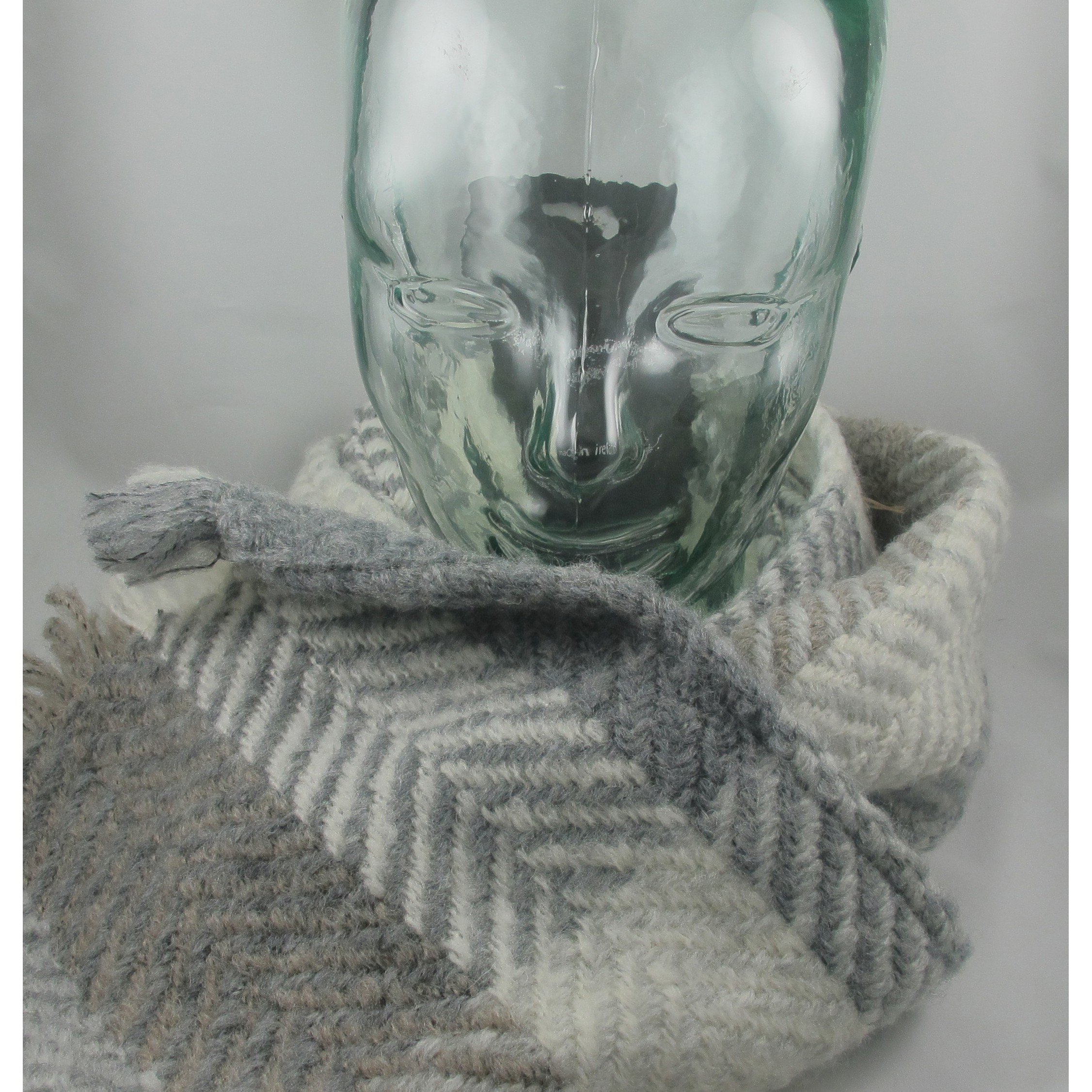 Beige Cream and Grey Wool Scarf