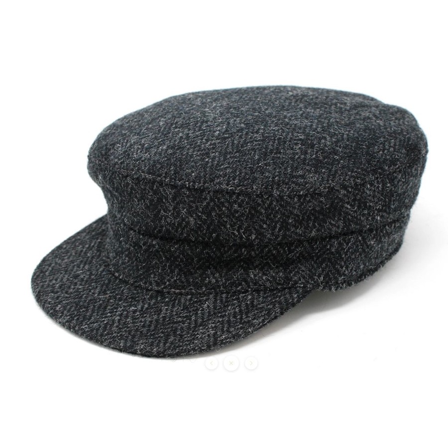 Hanna Hats Skipper Hat (Charcoal Herringbone) Clothing Caps Hats at ...