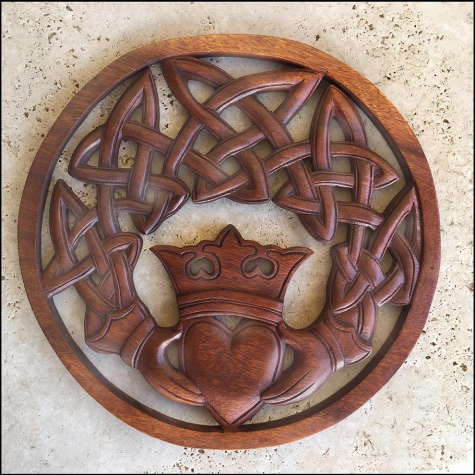 BF Celtic Knot Claddagh Mahogany Carved Wall Hanging Gifts For Home For