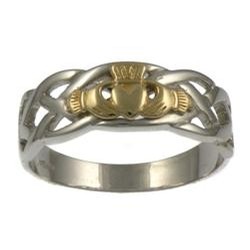 White Gold Two Tone Claddagh Celtic Ring