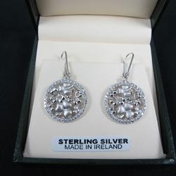 Round Shamrock Earrings Stone Set