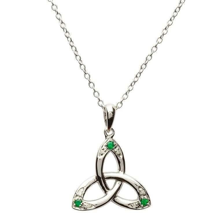 Diamond Set Trinity Knot Pendant with Emerald