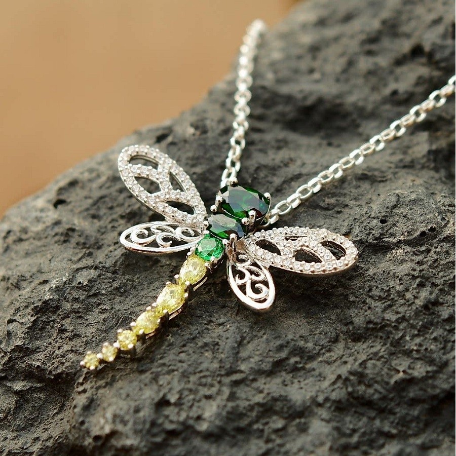 925 Sterling Silver Crystal Dragonfly Pendant Necklace Women's Jewellery  Gift | eBay