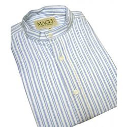 Grandfather Shirt Double Blue Stripe