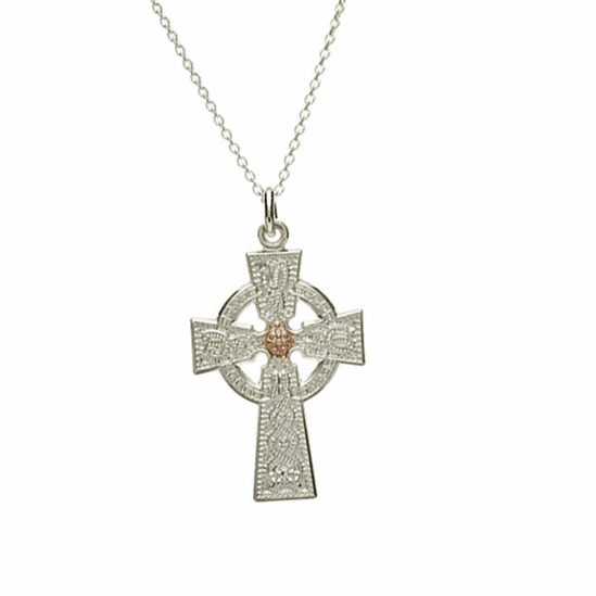 Celtic Cross Pendant Sterling Silver and Rose Gold
