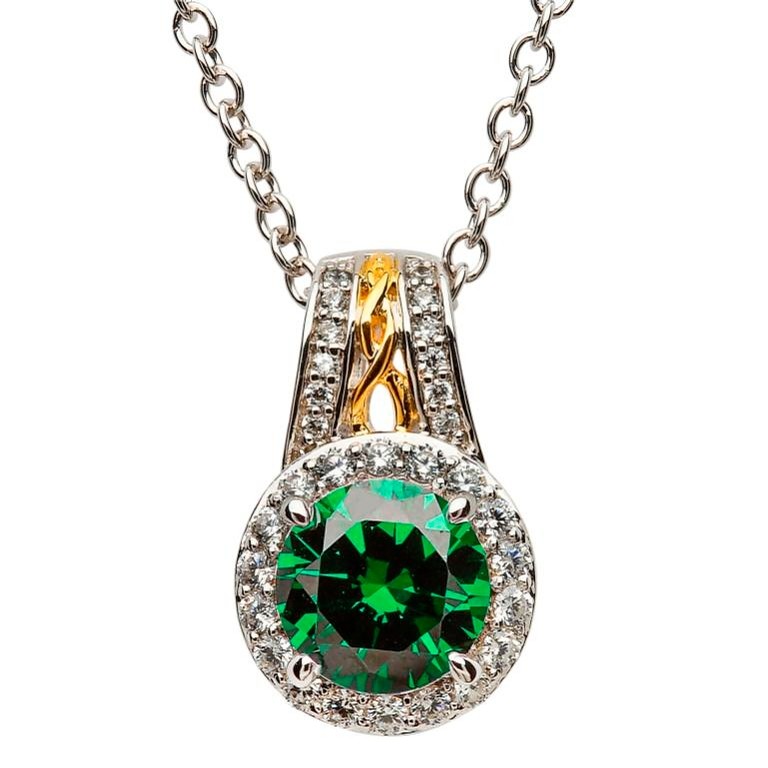 Halo Pendant with Green and White Stones