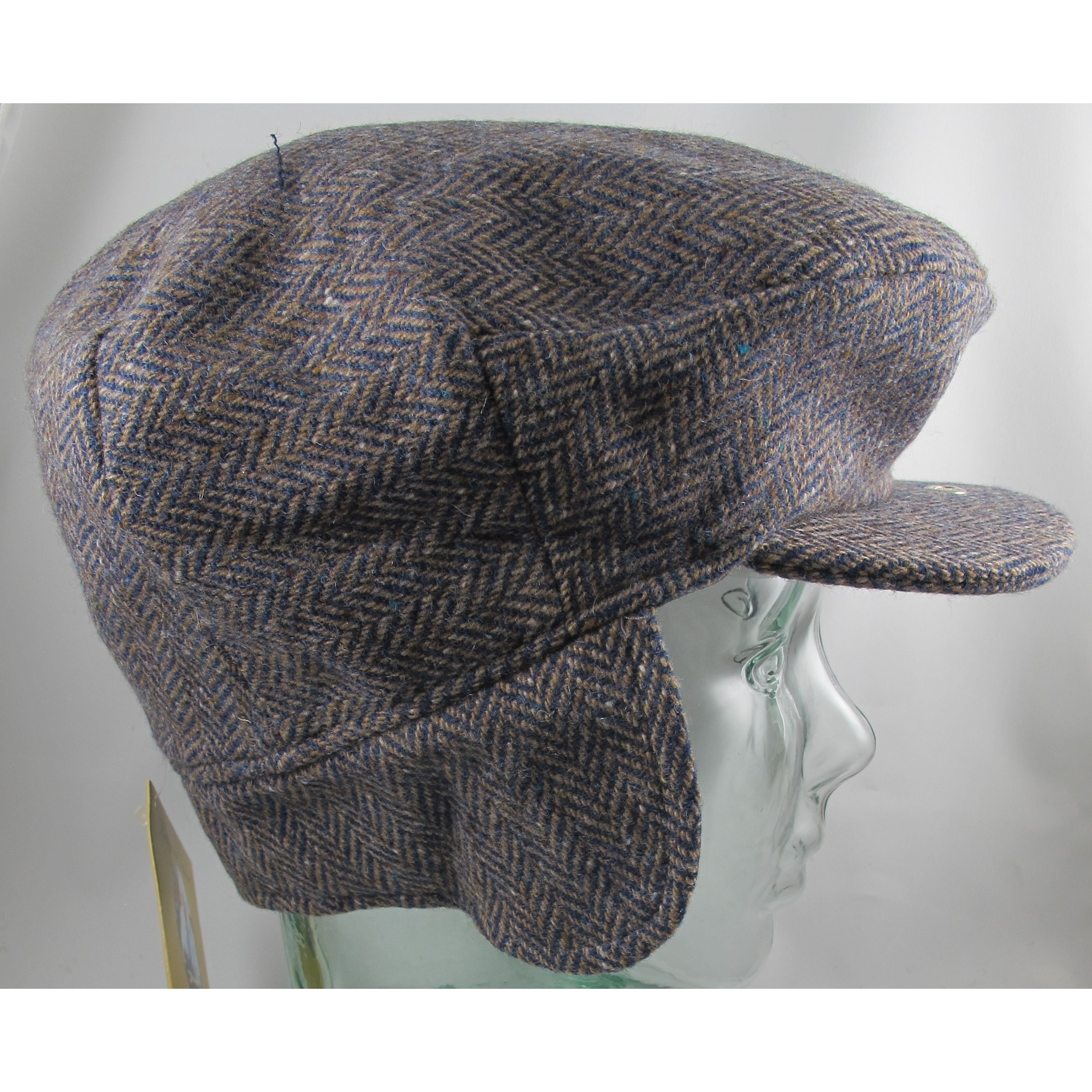 Hanna Hats Brown and Blue Herringbone Vintage Cap with Flaps Clothing