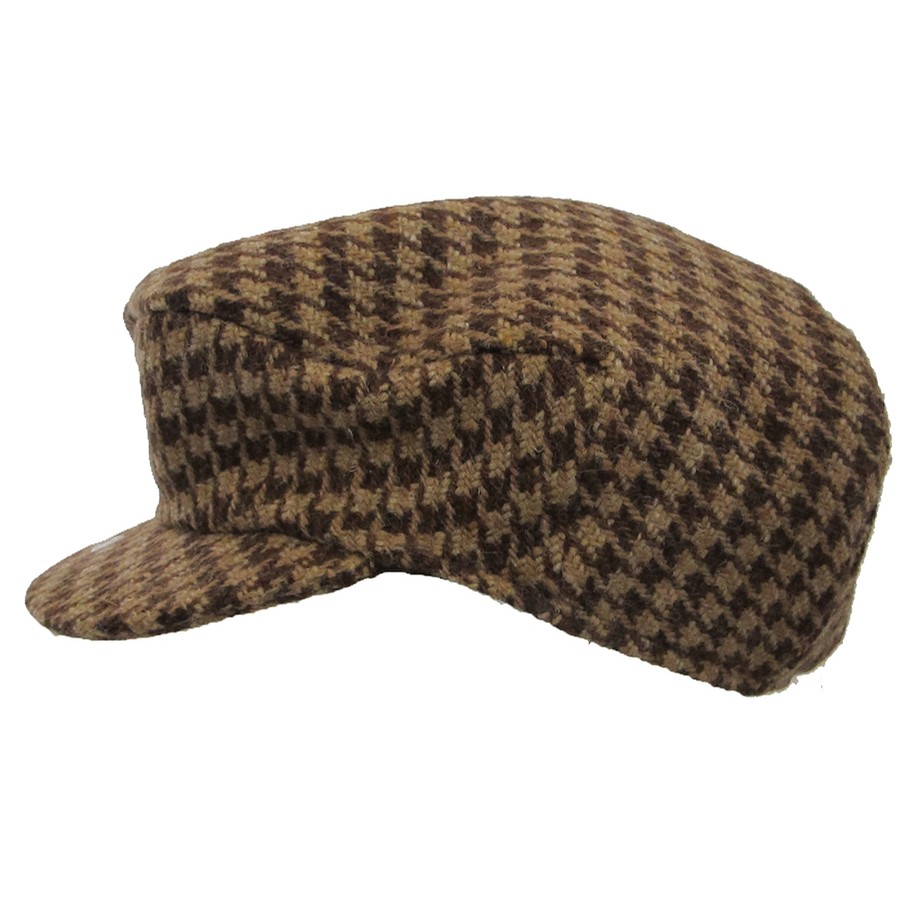 Hanna Hats Irish Vintage Cap (Multi Brown Houndstooth Tweed) Clothing