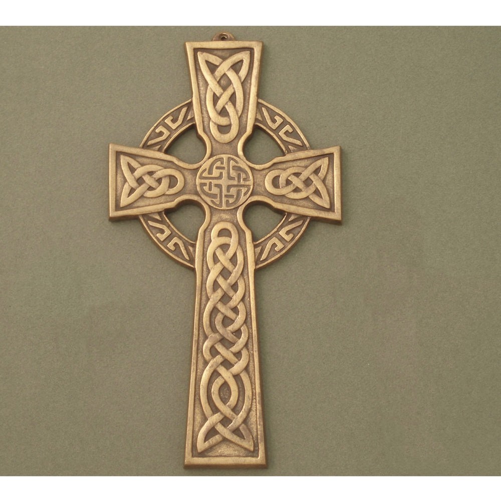 Large Celtic Wall Cross with Knot center Antique Brass