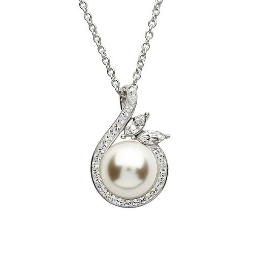 Silver Shell Pendant with Swarovski Crystals & Pearl - Emeralds  International LLC.