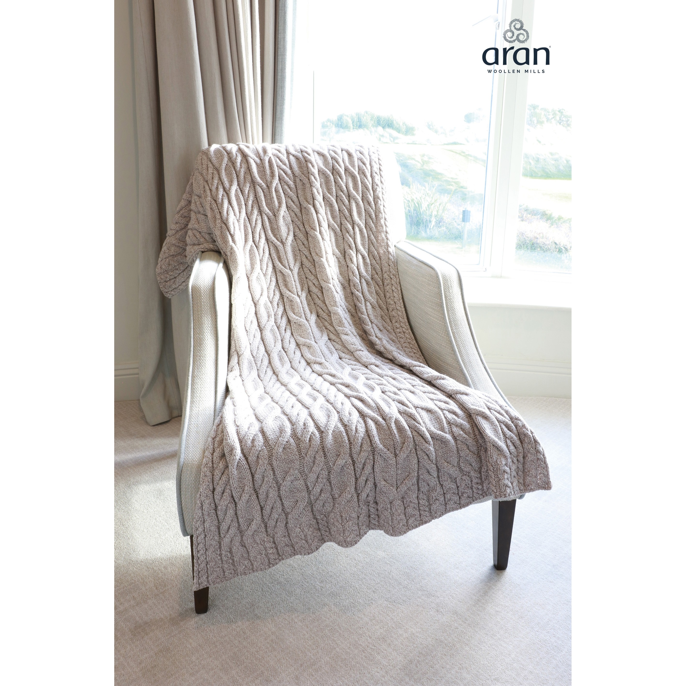 Aran Woollen Mills Irish Wool Blanket Throw (Warm Beige) Gifts For Home
