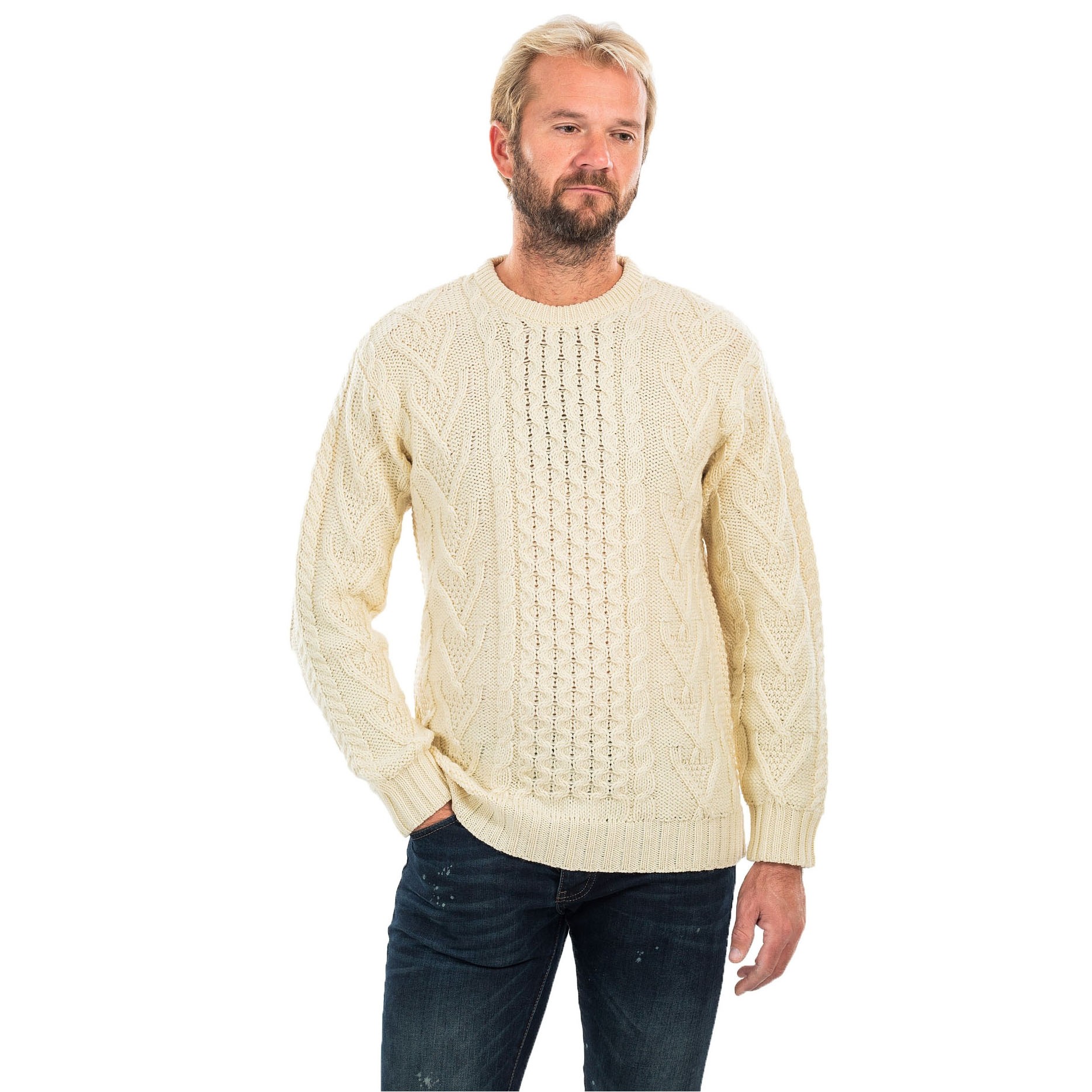 Saol Mens Merino Wool Aran Sweater Clothing Knitwear at Irish on Grand