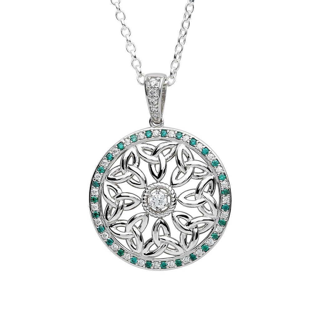 Trinity Knot Emerald CZ Pendant