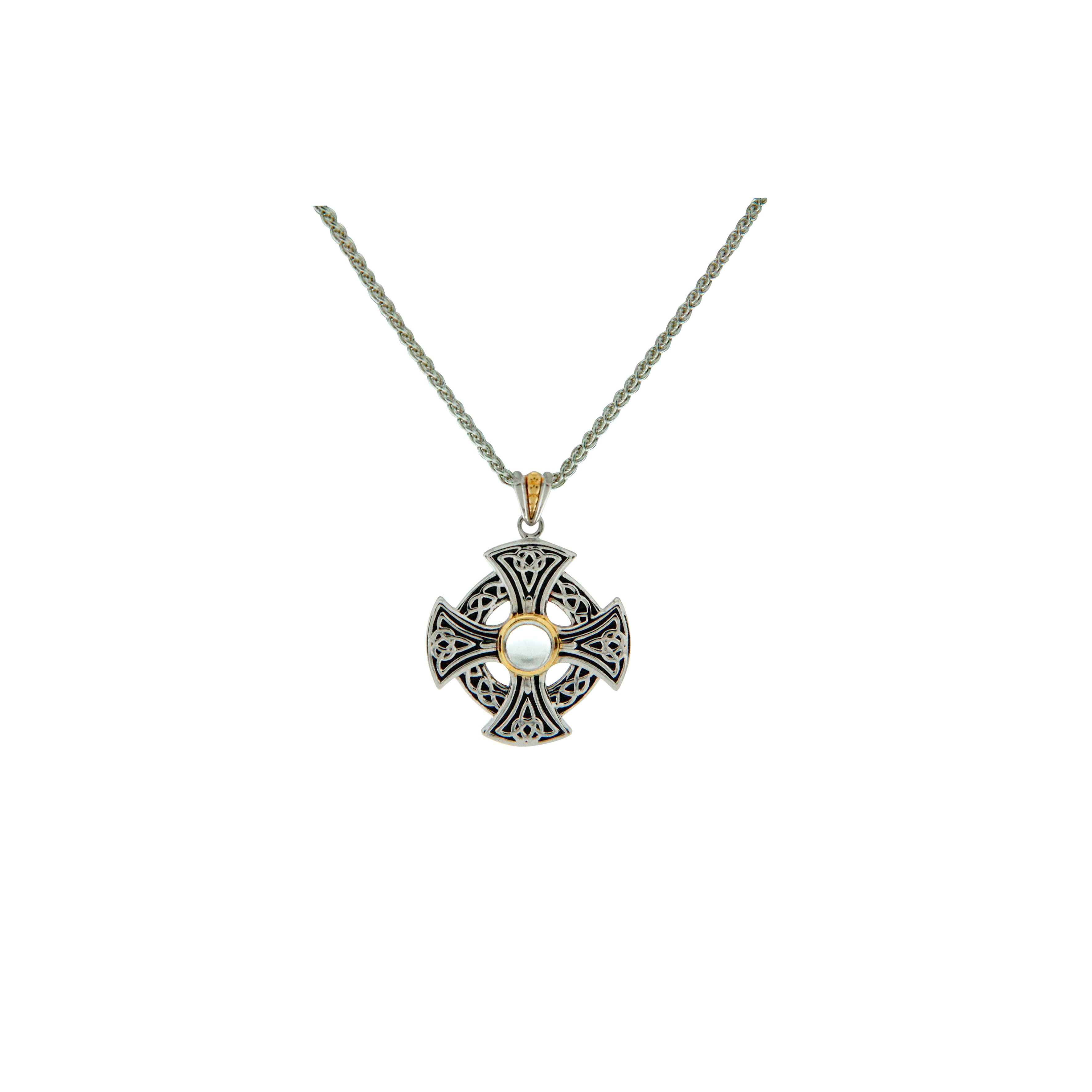 Celtic Wheel Cross with White Topaz