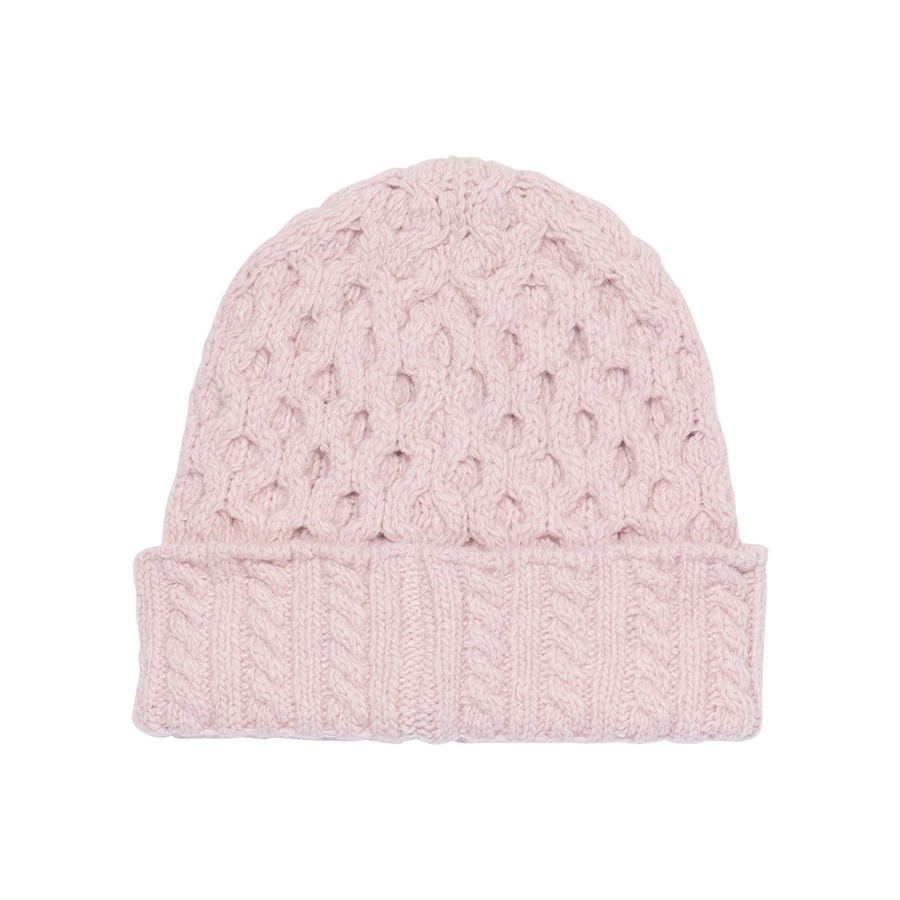 Irelands Eye Knitwear Merino Wool Aran Hat (Pale Pink) Clothing Caps