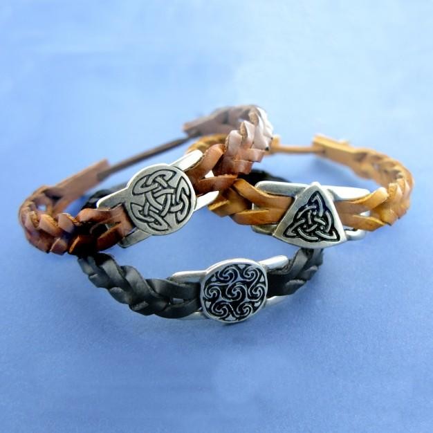 Amethyst Dublin Leather Wristbands Pewter Celtic Designs Jewelry Bracelets Bangles at Irish on