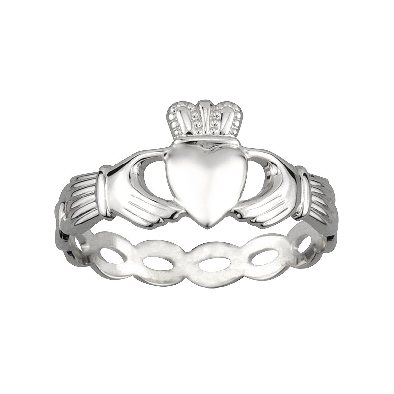 Solvar Jewelry Silver Woven Band Claddagh Ring