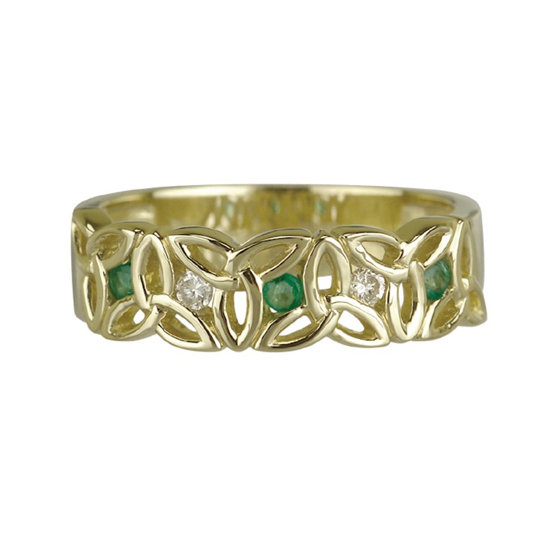 Gold Trinity Knot Ring with Emeralds
