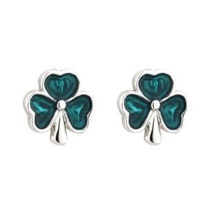 Solvar Jewelry Lucky Rhodium Enamel Shamrock Studs